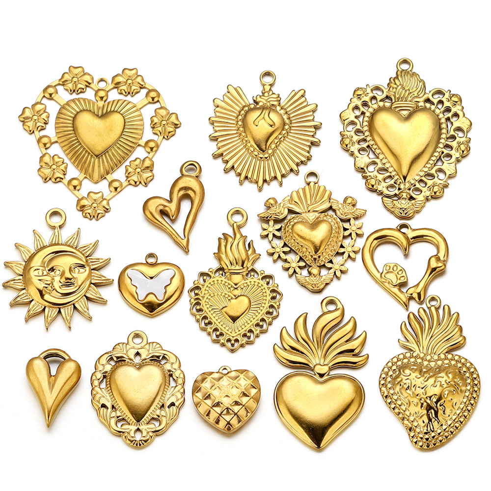 Jewelry Making Materials Wholesale - 5pcs Konektor Liontin Hati Matahari Baja